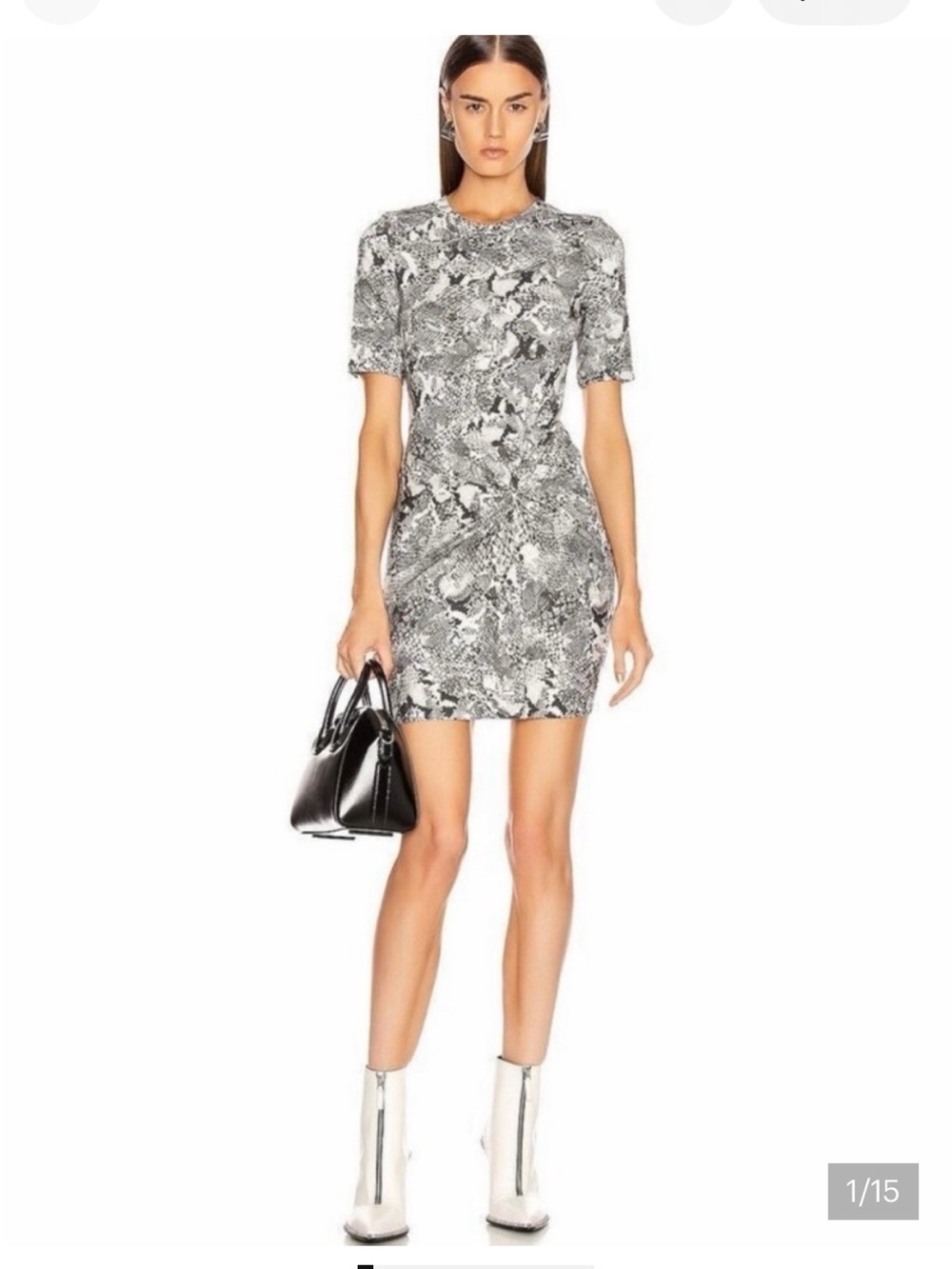 Enza Costa Black & White Snake-Print Twist Midi Dress